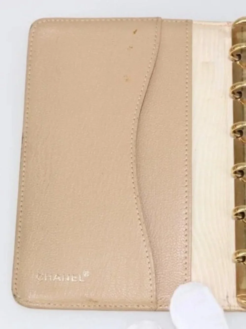 CHANEL Day Planner Cover Leather Beige Gold CC Auth 159060